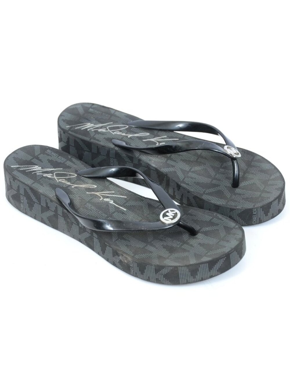 Michael Kors Bedford Platform Flip Flop Women‎ 10 Black Thongs Sandals Signature